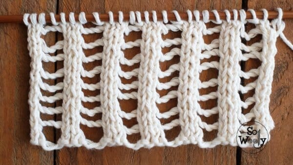 Double Lace Rib knitting stitch pattern: Two rows and three steps - So ...