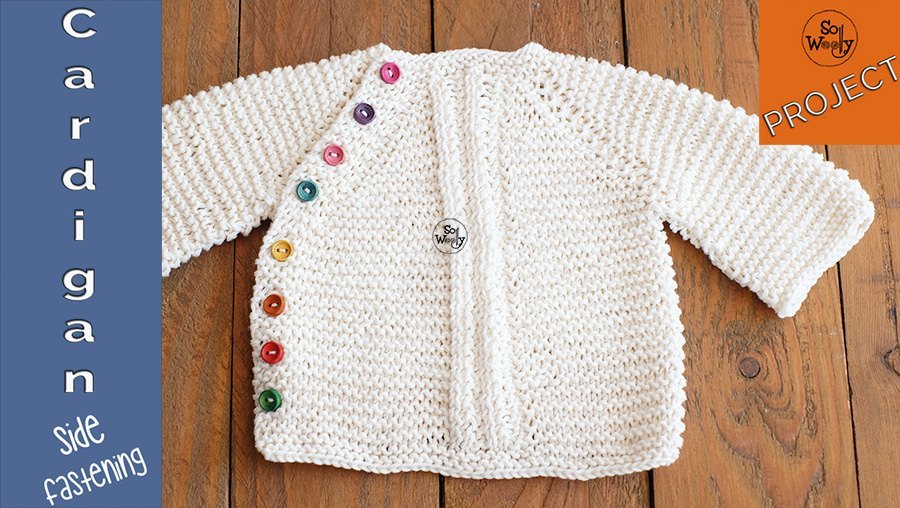 Round neck baby cardigan side fastening knitting pattern for beginners