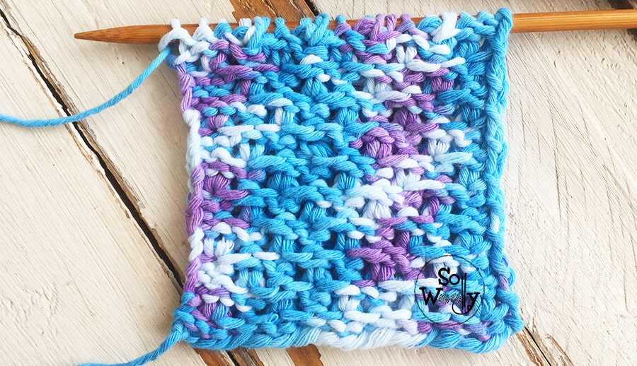 Four-row repeat dense knitting stitch pattern and video tutorial. So Woolly.