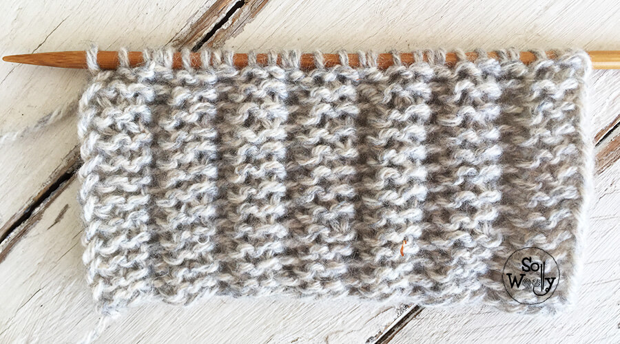 Two-row repeat reversible knitting stitch pattern and video tutorial. So Woolly.