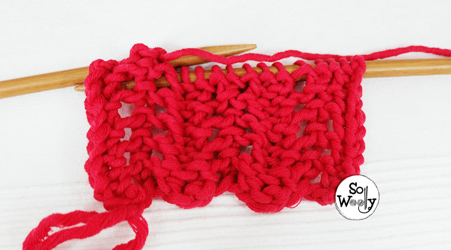 Easy two-row lace knitting stitch pattern. So Woolly.