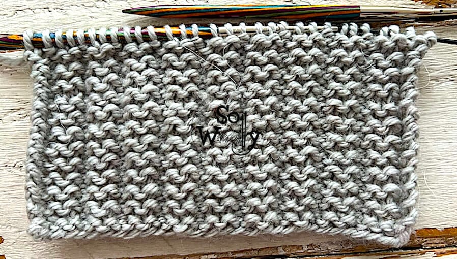 Half Garter Rib knit stitch: A two-row repeat pattern, reversible, and it doesn't curl. So Woolly.