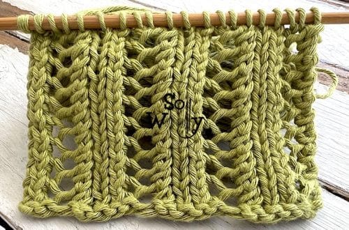 Two-row repeat lace knitting pattern for scarves