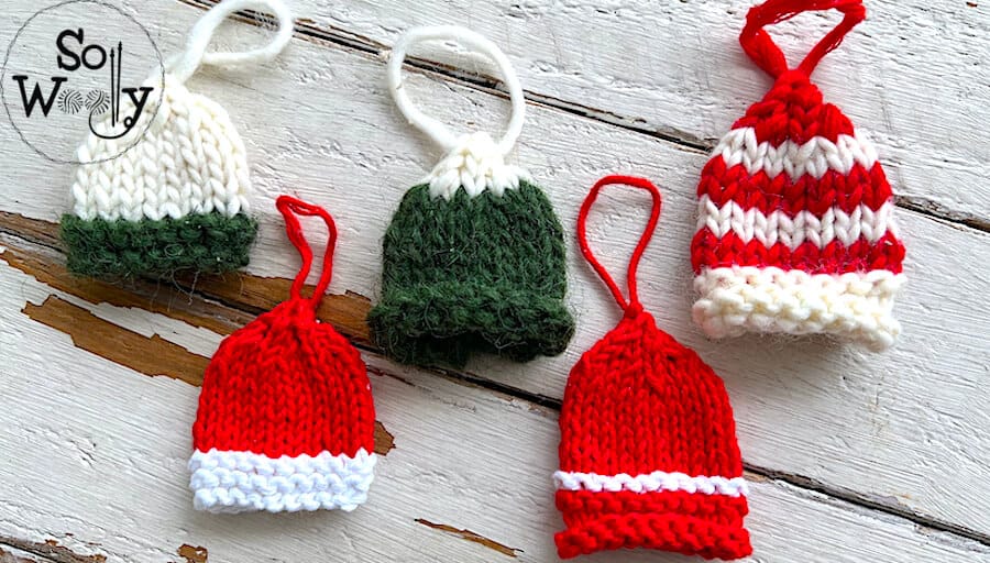 How to knit Mini Hats Christmas Ornaments. So Woolly.