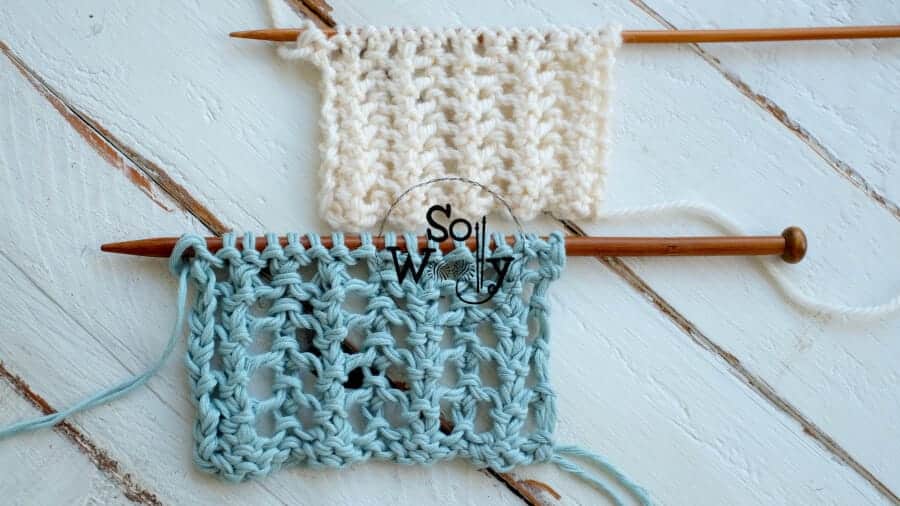 How to knit an easy Two-row Repeat Lace stitch pattern - So Woolly 