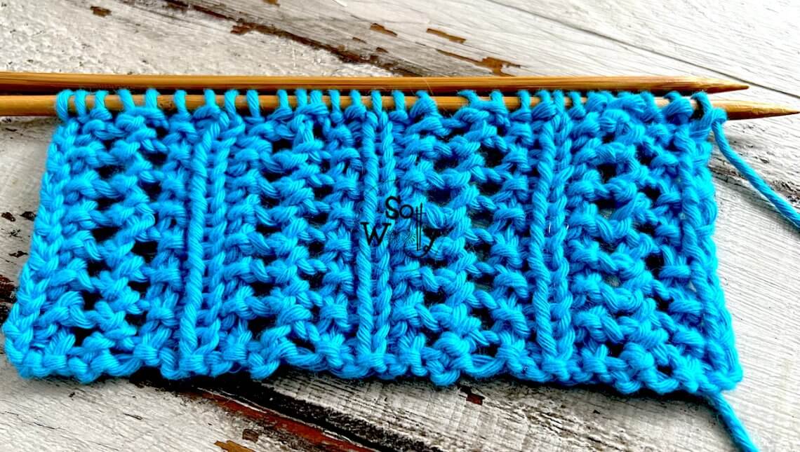 How to knit an easy Two-row Repeat Lace stitch pattern - So Woolly 