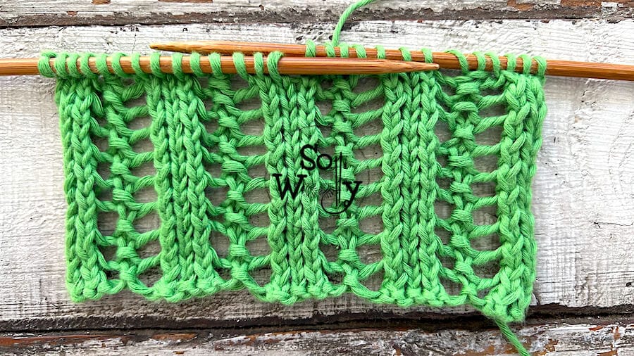 Learn to knit the Openwork Ladders (an easy two-row repeat stitch pattern). So Woolly.