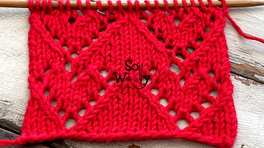 Hearts Lace knit stitch pattern and tutorial. So Woolly.