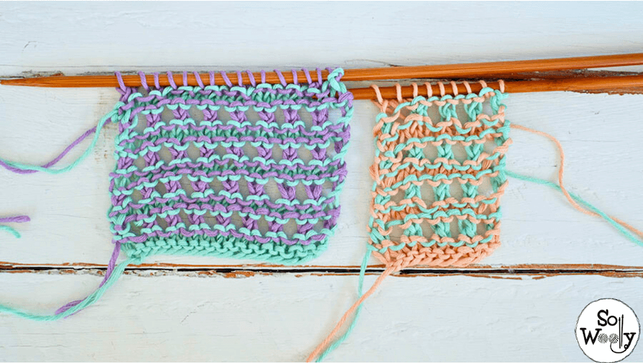 How to knit a super easy lace stitch in two colors (wrong side). So Woolly.