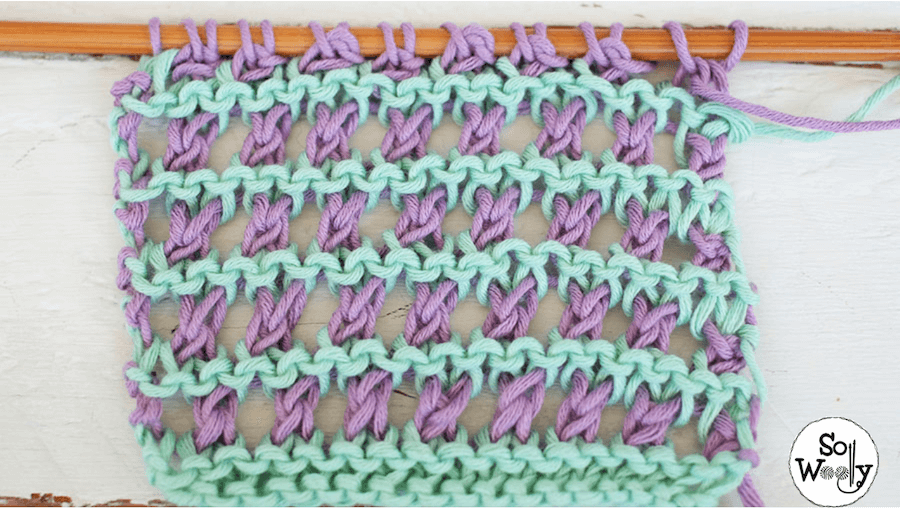 How to knit a super easy lace stitch in two colors, ideal for beginners. So Woolly.