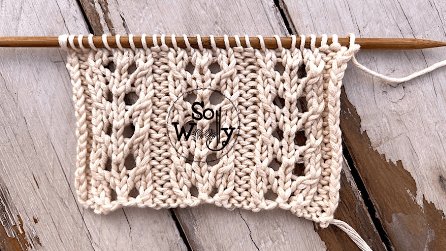 How to Knit the Double Eyelet Rib Stitch. Free pattern and video tutorial. So Woolly
